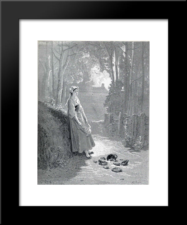 Illustration For The Milkmaid And The Milk Can 20x24 Black Modern Wood Framed Art Print Poster by Dore, Gustave