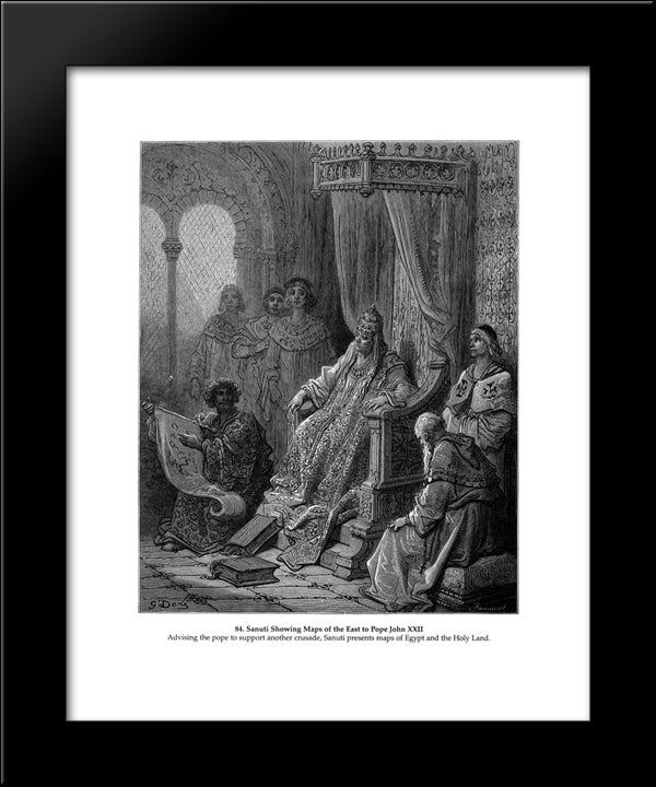 Sanuti Showing Maps Of The East To Pope John Xxii 20x24 Black Modern Wood Framed Art Print Poster by Dore, Gustave