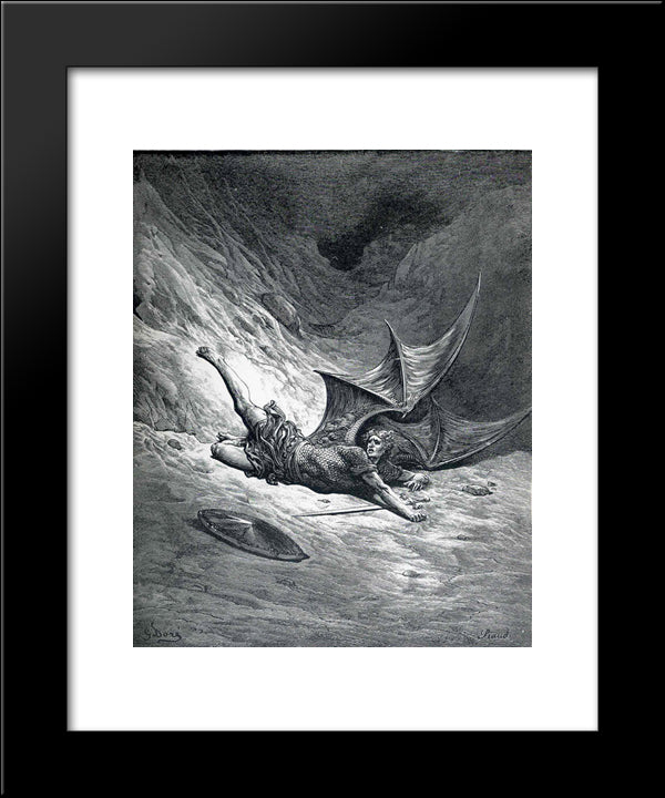Satan Shown As The Fallen Angel After Having Been Smitten 20x24 Black Modern Wood Framed Art Print Poster by Dore, Gustave