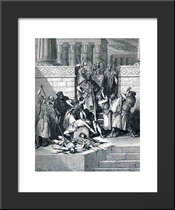 Slaughter Of The Sons Of Zedekiah Before Their Father 20x24 Black Modern Wood Framed Art Print Poster by Dore, Gustave