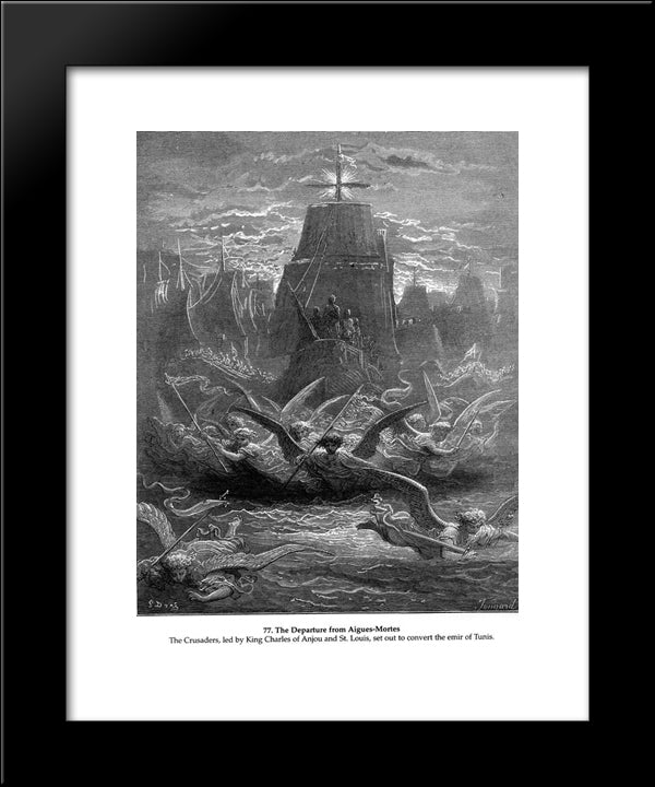 St. Louis Leaving Aigues-Mortes 20x24 Black Modern Wood Framed Art Print Poster by Dore, Gustave