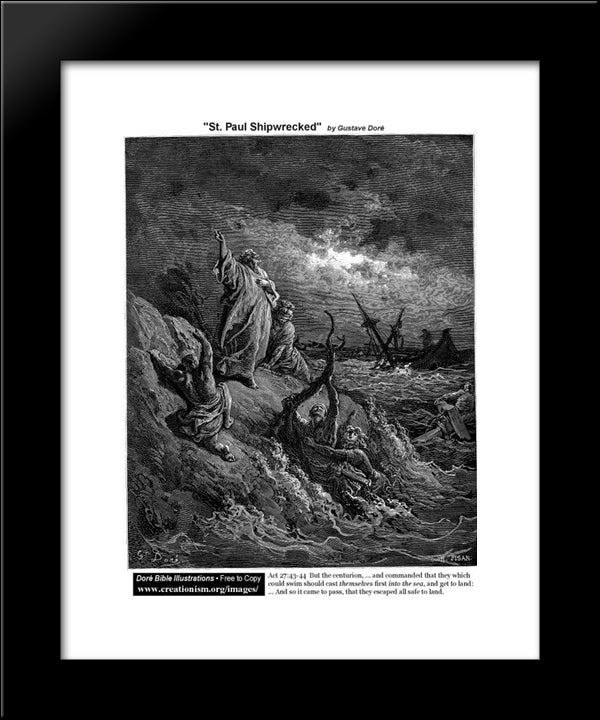 St.Paulshipwrecked 20x24 Black Modern Wood Framed Art Print Poster by Dore, Gustave