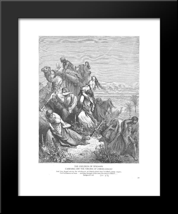 The Benjaminites Take The Virgins Of Jabesh Gilead 20x24 Black Modern Wood Framed Art Print Poster by Dore, Gustave