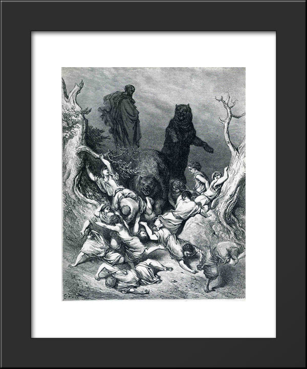 The Children Destroyed By Bears 20x24 Black Modern Wood Framed Art Print Poster by Dore, Gustave