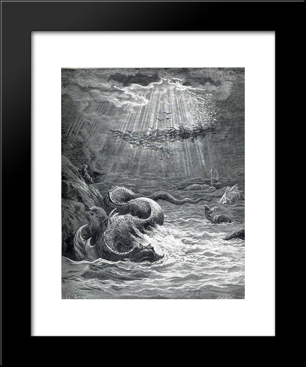 The Creation Of Fish And Birds 20x24 Black Modern Wood Framed Art Print Poster by Dore, Gustave