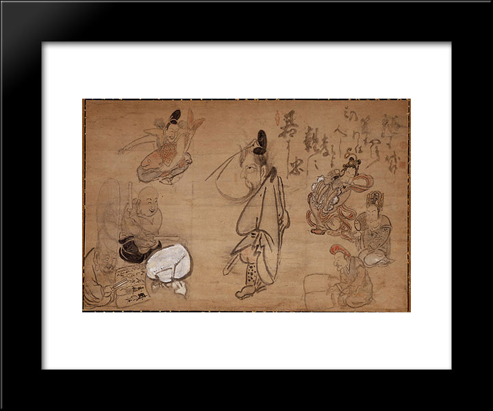 Seven Gods Of Good Fortune 20x24 Black Modern Wood Framed Art Print Poster by Hakuin, Ekaku