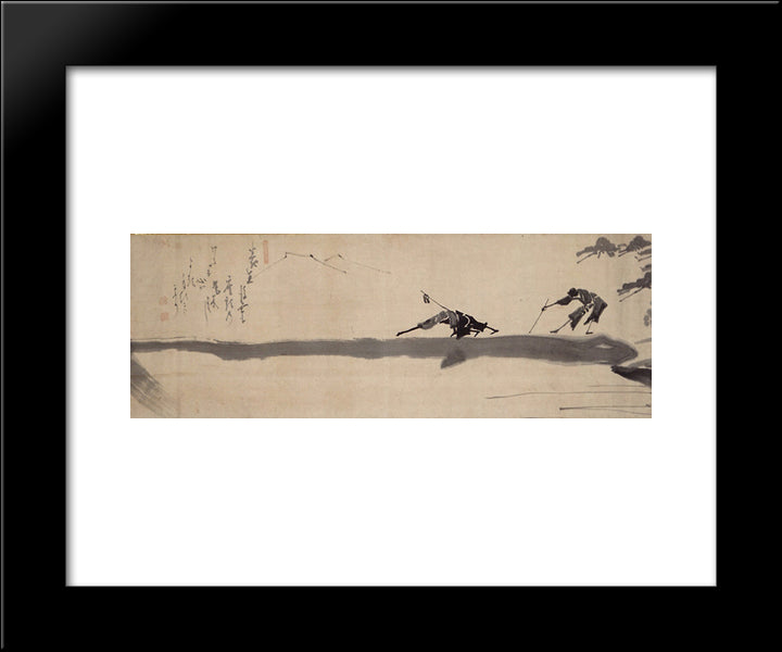 Two Blind Men Crossing A Log Bridge 20x24 Black Modern Wood Framed Art Print Poster by Hakuin, Ekaku