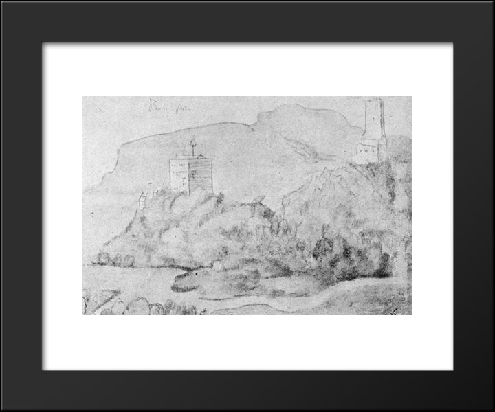 Drawing Of The Castles Of Alsacien Ortenberg (Right) And Ramstein (Left) 20x24 Black Modern Wood Framed Art Print Poster by Baldung, Hans