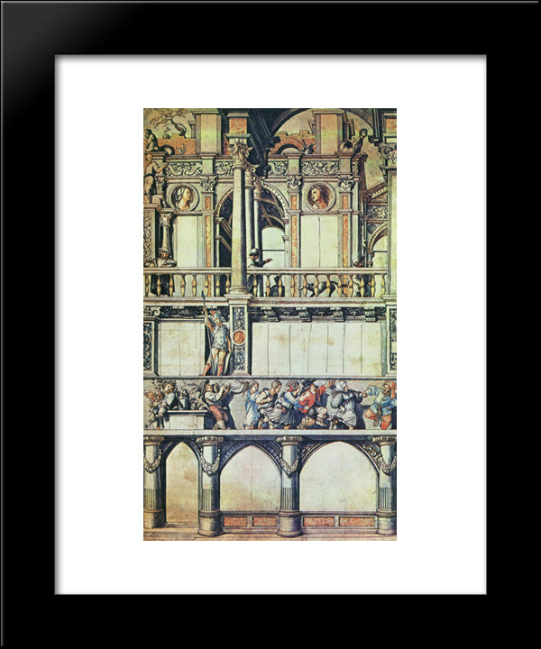 Design For The Facade Decoration Of The Dance House In Basel 20x24 Black Modern Wood Framed Art Print Poster by Holbein the Younger, Hans