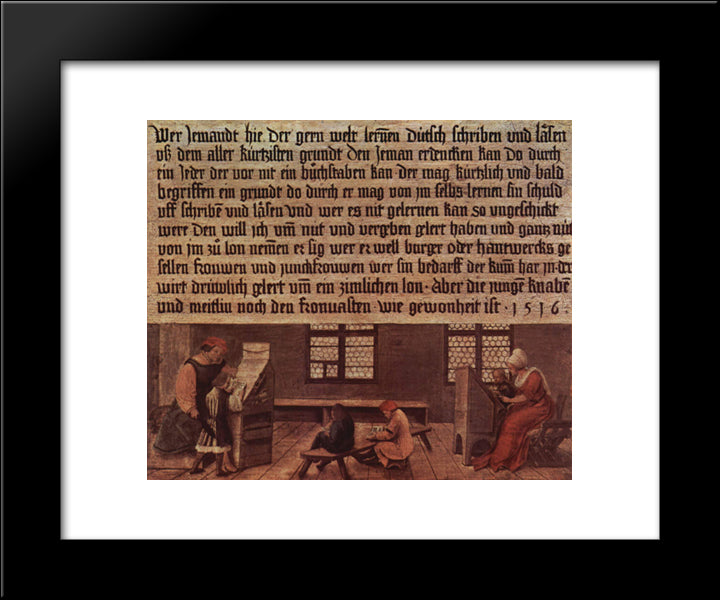 Principles Of A Schoolmaster, Teaching Scene For Children 20x24 Black Modern Wood Framed Art Print Poster by Holbein the Younger, Hans