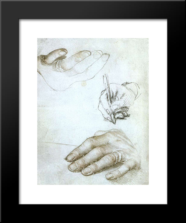 Studies Of The Hands Of Erasmus Of Rotterdam 20x24 Black Modern Wood Framed Art Print Poster by Holbein the Younger, Hans
