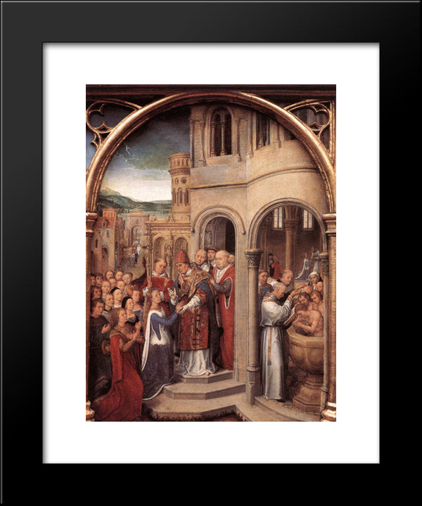 The Arrival Of St. Ursula And Her Companions In Rome To Meet Pope Cyriacus, From The Reliquary Of St. Ursula 20x24 Black Modern Wood Framed Art Print Poster by Memling, Hans