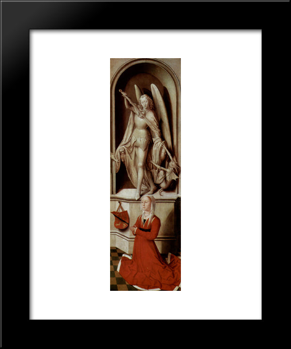 The Last Judgment, Triptych, Right Wing Praying Donor Catherine Tanagli With Archangel Michael 20x24 Black Modern Wood Framed Art Print Poster by Memling, Hans