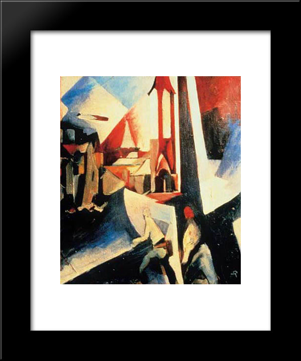 Colorful City With Zeppelin 20x24 Black Modern Wood Framed Art Print Poster by Richter, Hans