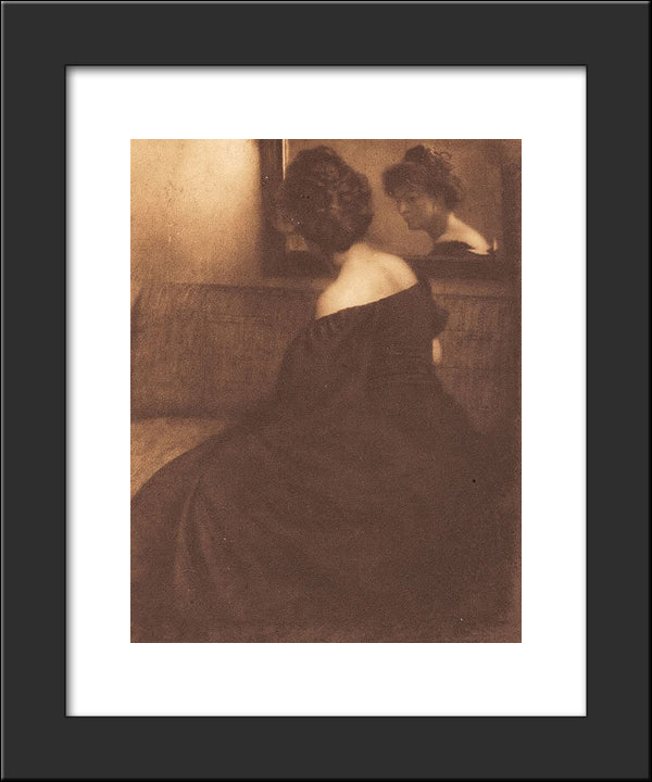 Lady Before A Mirror 20x24 Black Modern Wood Framed Art Print Poster by Kuhn, Heinrich