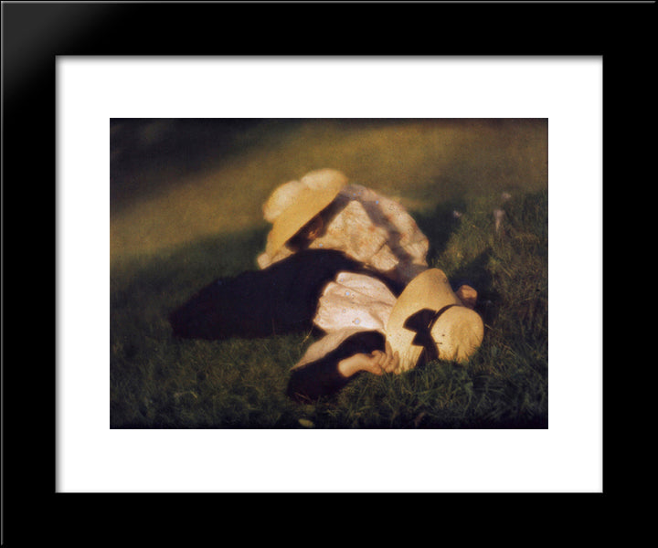 Miss Mary And Edeltrude Lying In The Grass 20x24 Black Modern Wood Framed Art Print Poster by Kuhn, Heinrich