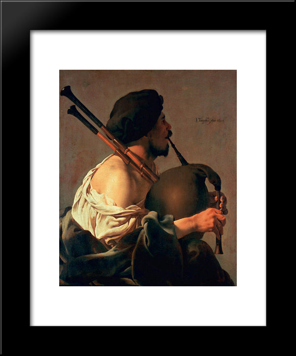 Bagpipe Player 20x24 Black Modern Wood Framed Art Print Poster by Terbrugghen, Hendrick
