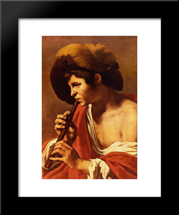 Boy Playing A Recorder 20x24 Black Modern Wood Framed Art Print Poster by Terbrugghen, Hendrick