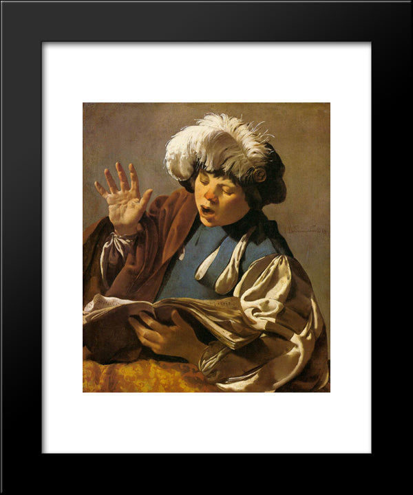 Singing Boy 20x24 Black Modern Wood Framed Art Print Poster by Terbrugghen, Hendrick