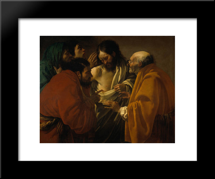 The Incredulity Of St. Thomas 20x24 Black Modern Wood Framed Art Print Poster by Terbrugghen, Hendrick