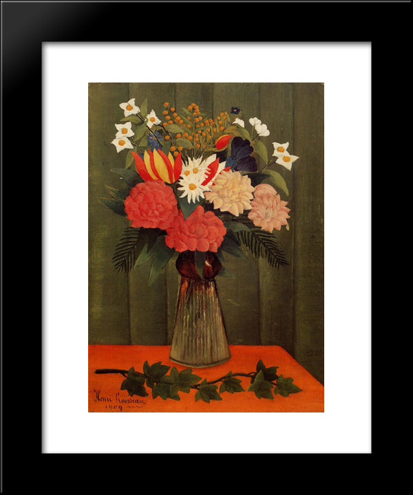 Bouquet Of Flowers With An Ivy Branch 20x24 Black Modern Wood Framed Art Print Poster by Rousseau, Henri
