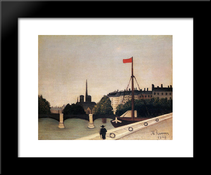 Notre Dame View Of The Ile Saint Louis From The Quai Henri Iv 20x24 Black Modern Wood Framed Art Print Poster by Rousseau, Henri