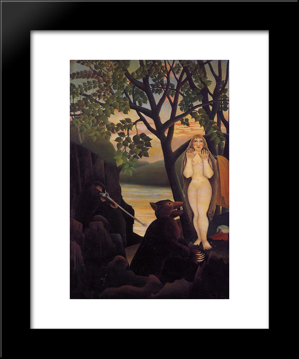 Nude And Bear 20x24 Black Modern Wood Framed Art Print Poster by Rousseau, Henri