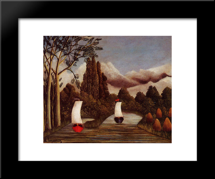 The Banks Of The Oise 20x24 Black Modern Wood Framed Art Print Poster by Rousseau, Henri