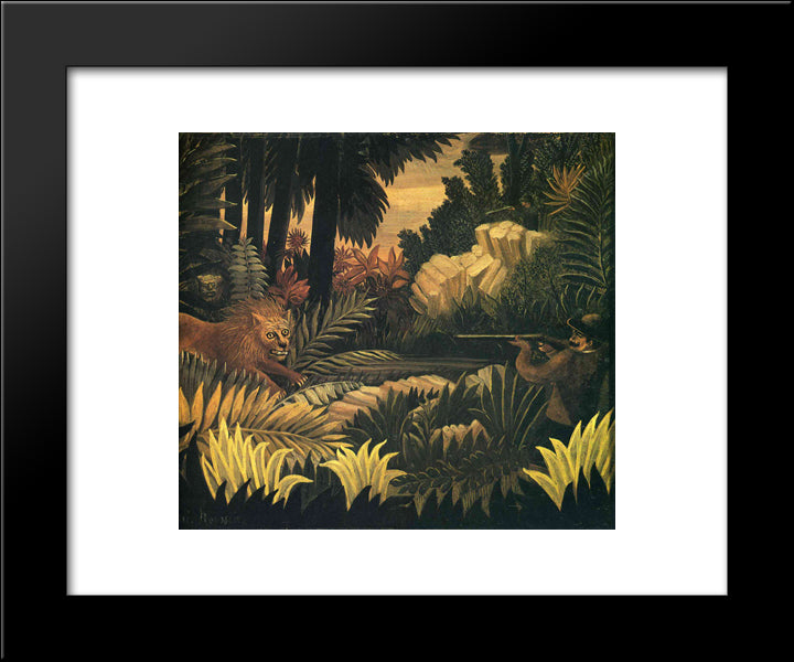 The Lion Hunter 20x24 Black Modern Wood Framed Art Print Poster by Rousseau, Henri