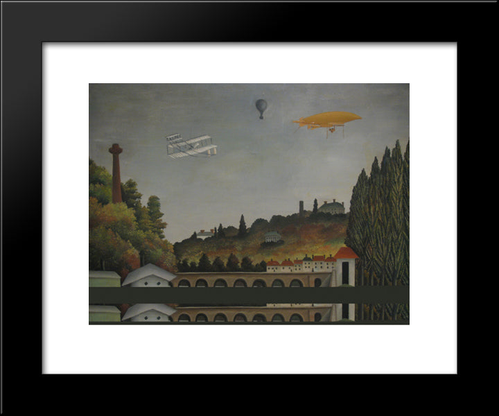 View Of The Bridge At Sevres And The Hills At Clamart St. Cloud And Bellevue 20x24 Black Modern Wood Framed Art Print Poster by Rousseau, Henri