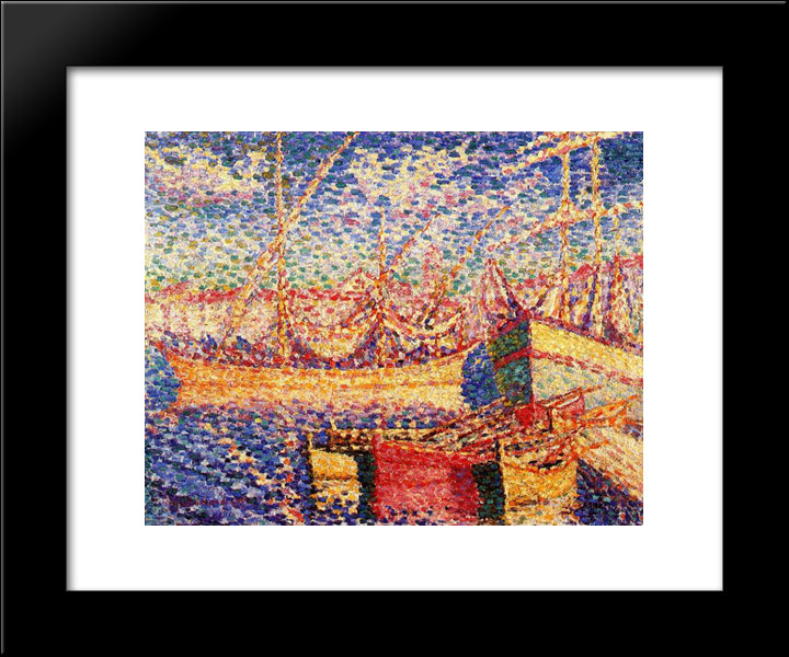 Boats In The Port Of St. Tropez 20x24 Black Modern Wood Framed Art Print Poster by Cross, Henri Edmond