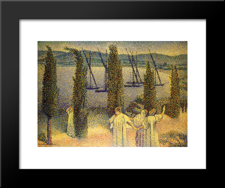 Coastal View With Cypress Trees 20x24 Black Modern Wood Framed Art Print Poster by Cross, Henri Edmond