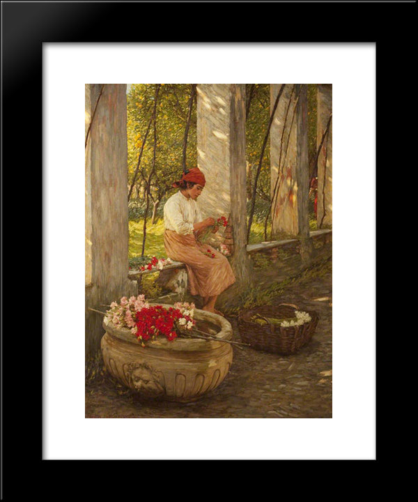 A Ligurian Flower Girl 20x24 Black Modern Wood Framed Art Print Poster by La Thangue, Henry Herbert