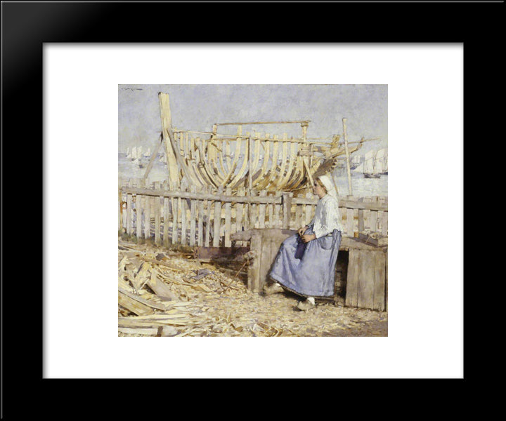 The Boat Builder'S Yard, Cancale, Brittany 20x24 Black Modern Wood Framed Art Print Poster by La Thangue, Henry Herbert
