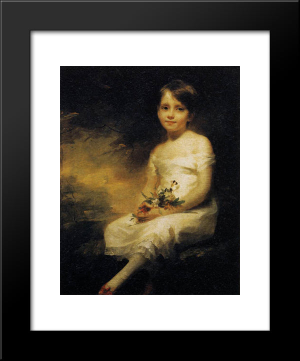 Little Girl Holding Flowers, Portrait Of Nancy Graham 20x24 Black Modern Wood Framed Art Print Poster by Raeburn, Henry