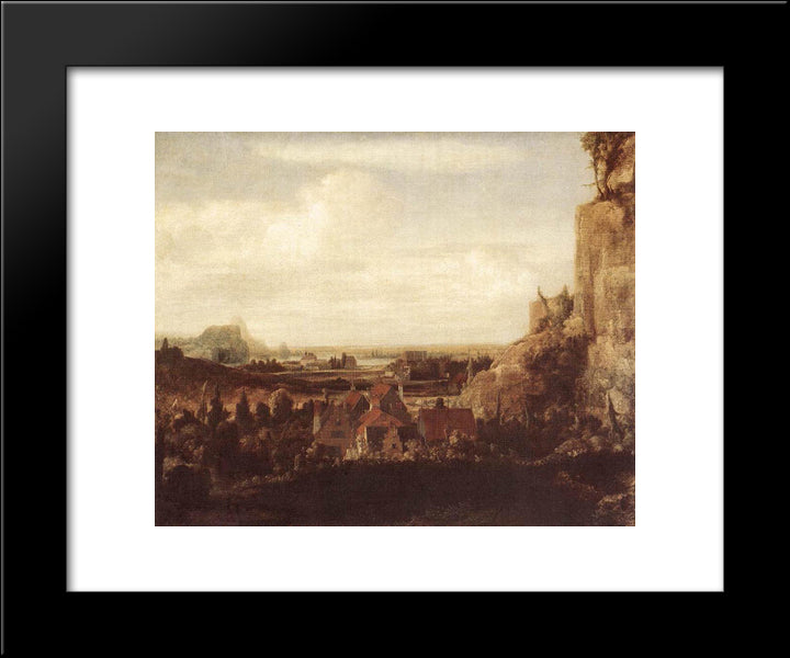 A River Valley With A Group Of Houses 20x24 Black Modern Wood Framed Art Print Poster by Seghers, Hercules