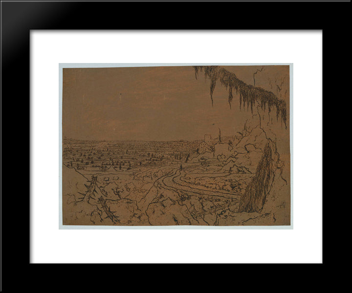 Landscape With Overhanging Fir 20x24 Black Modern Wood Framed Art Print Poster by Seghers, Hercules