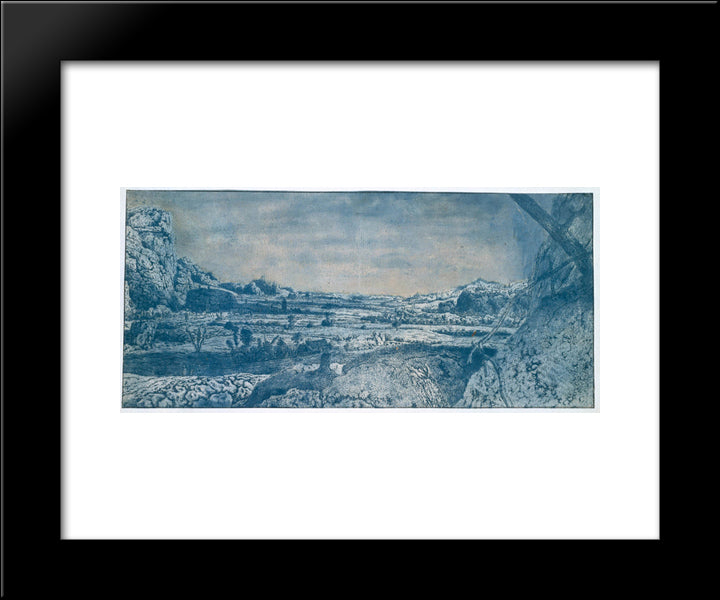 Mountain Valley With Fenced Fields 20x24 Black Modern Wood Framed Art Print Poster by Seghers, Hercules