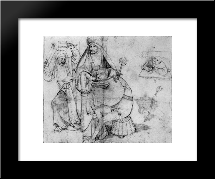 A Comical Barber Scene 20x24 Black Modern Wood Framed Art Print Poster by Bosch, Hieronymus