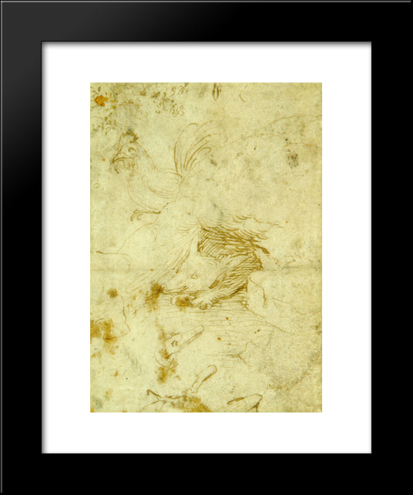 Fox And Rooster 20x24 Black Modern Wood Framed Art Print Poster by Bosch, Hieronymus