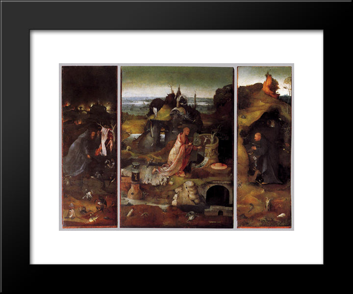 Hermit Saints Triptych 20x24 Black Modern Wood Framed Art Print Poster by Bosch, Hieronymus