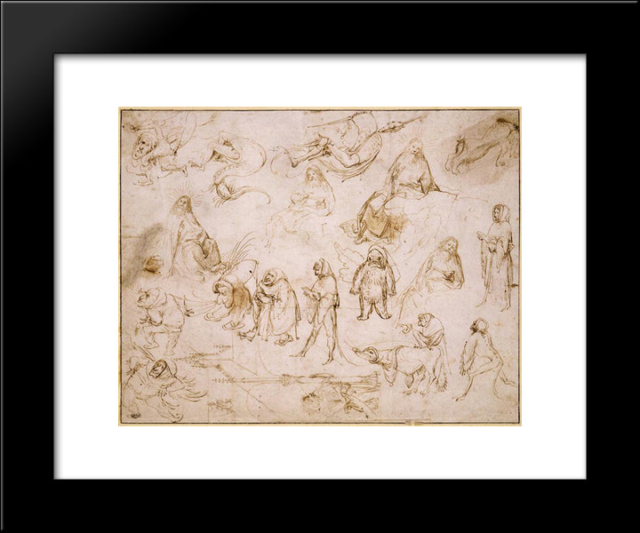 Sketches For A Temptation Of St. Anthony 20x24 Black Modern Wood Framed Art Print Poster by Bosch, Hieronymus