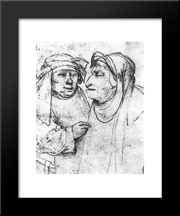 Two Caricatured Heads 20x24 Black Modern Wood Framed Art Print Poster by Bosch, Hieronymus
