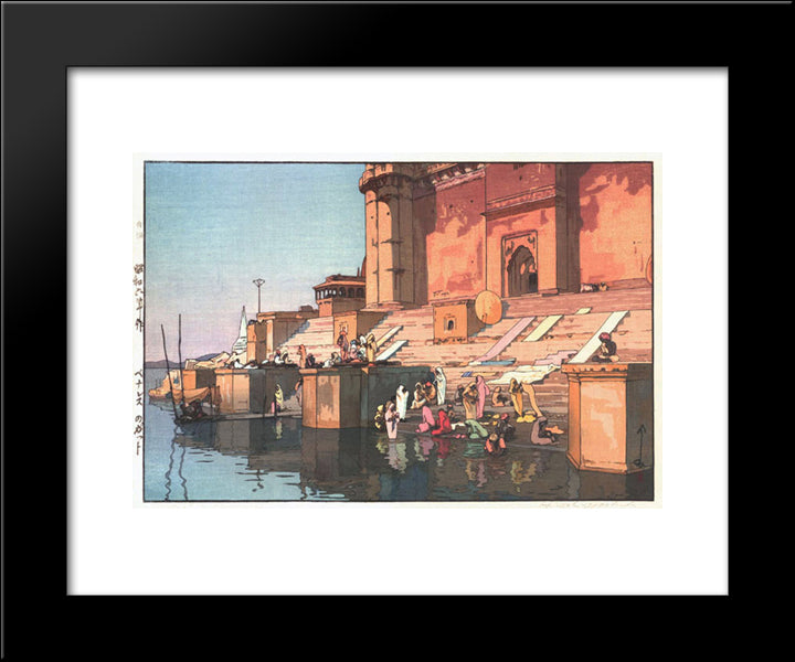 Ghat In Benares 20x24 Black Modern Wood Framed Art Print Poster by Yoshida, Hiroshi