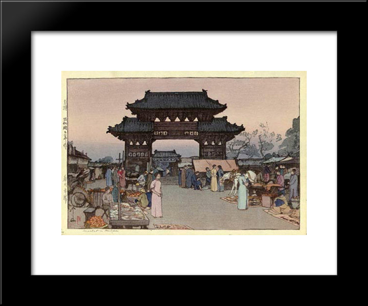 Market In Mukden 20x24 Black Modern Wood Framed Art Print Poster by Yoshida, Hiroshi