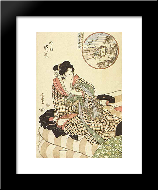 In Circle, Figure Piece, (Outdoor) 20x24 Black Modern Wood Framed Art Print Poster by Hiroshige