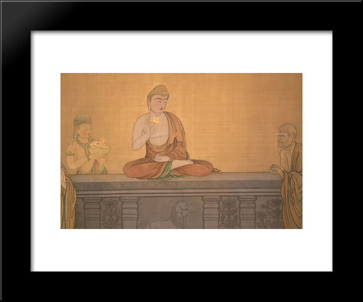 Mahakasyapa Smiling At The Lotus Flower 20x24 Black Modern Wood Framed Art Print Poster by Shunso, Hishida