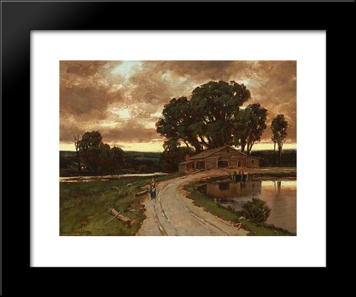 Figure On The Road And Farmhouse At Sunset 20x24 Black Modern Wood Framed Art Print Poster by Watson, Homer