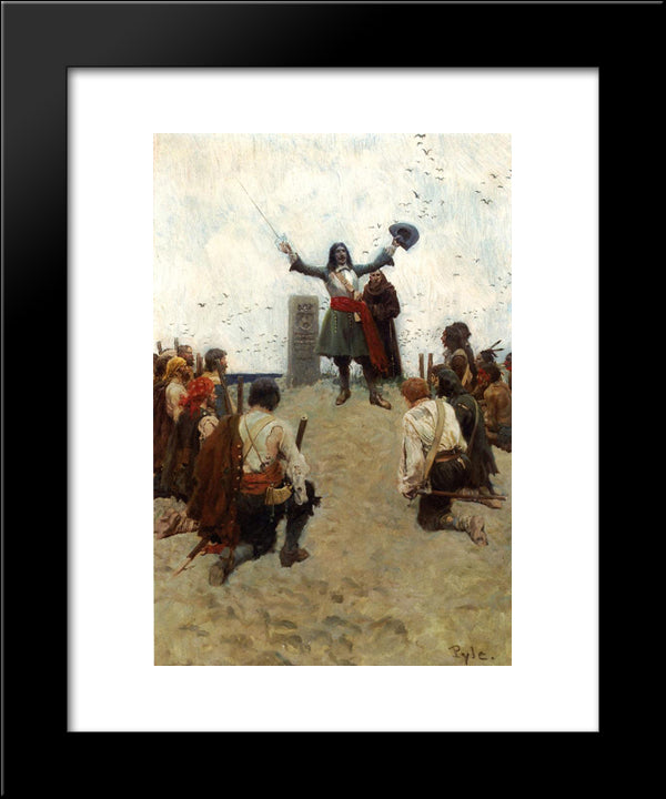 La Salle Christening The Country 'Louisiana' 20x24 Black Modern Wood Framed Art Print Poster by Pyle, Howard