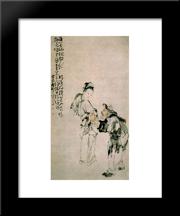 Fisherman And Fisherwoman 20x24 Black Modern Wood Framed Art Print Poster by Shen, Huang